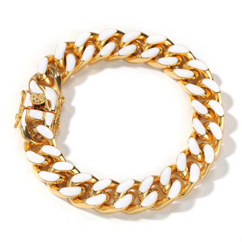 Stainless Steel Colored Oil Dropping Cuban Bracelet in Gold