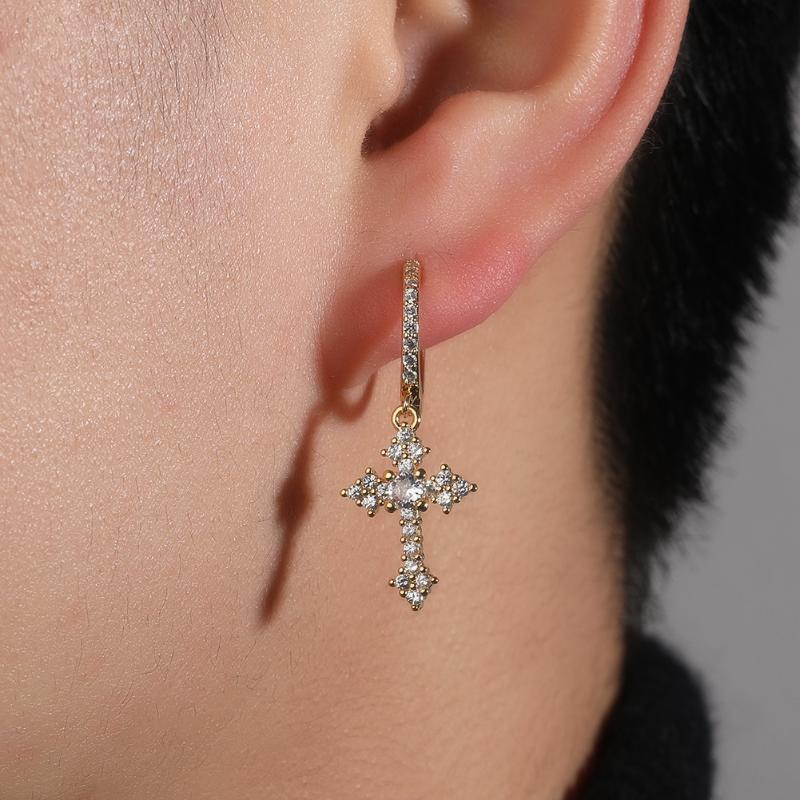 Iced Cross Hoop Earrings