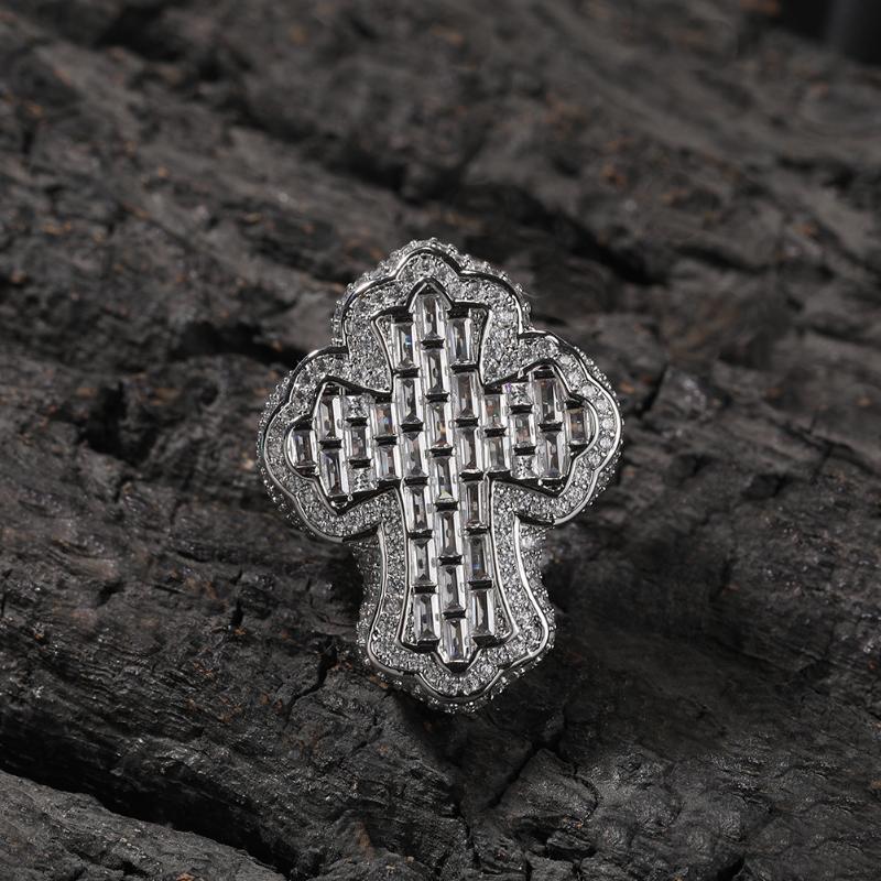 Iced Baguette Cross Ring