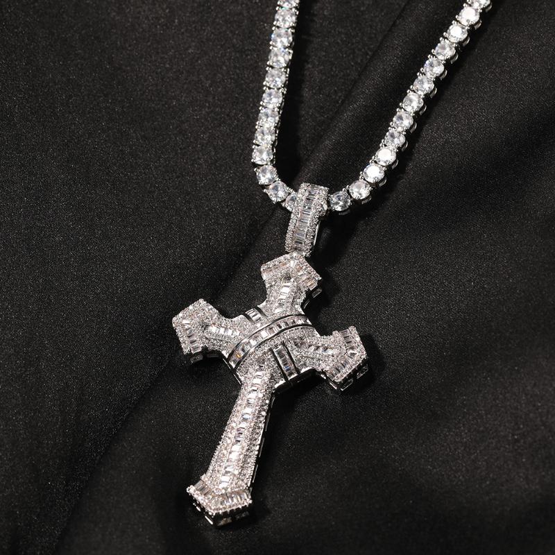 Iced Baguette Diamond Cross Pendant