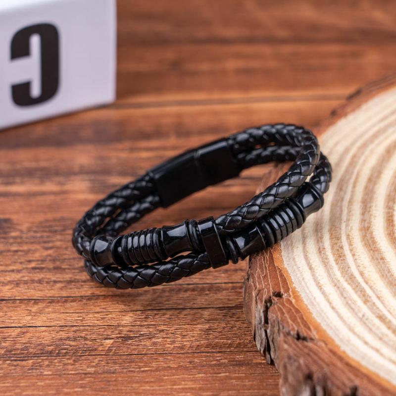 8" Men's 2Pcs Leather Bracelet