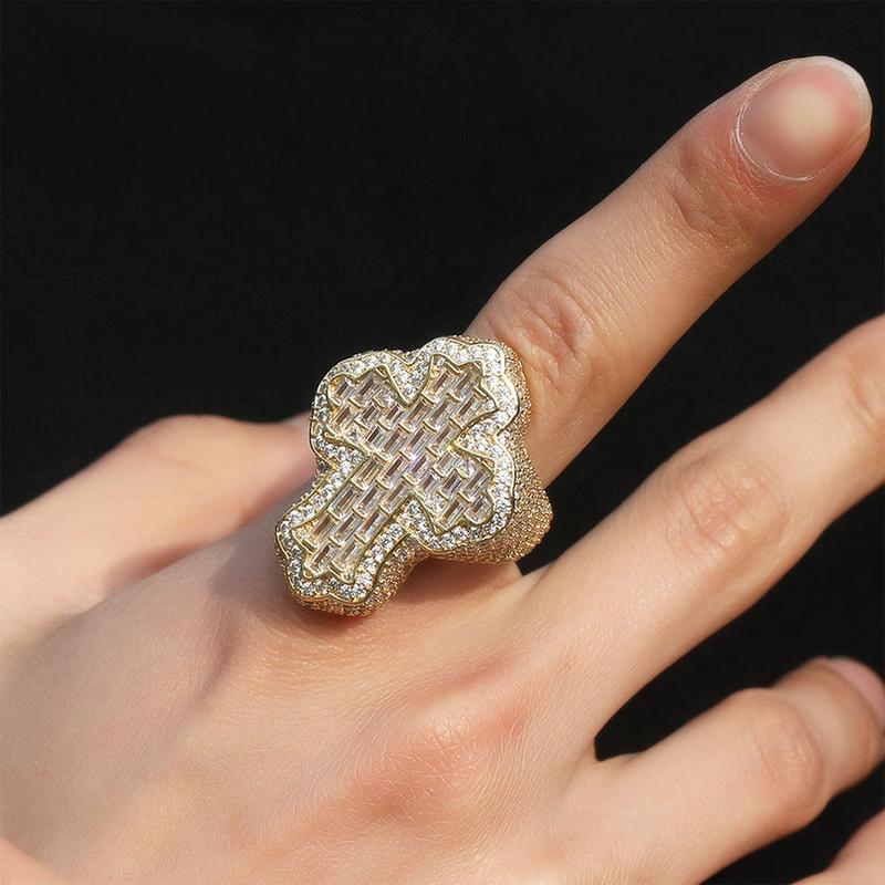 Iced Baguette Cross Ring