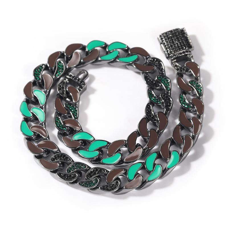 Iced Black & Green Cuban Chain in Black Gold