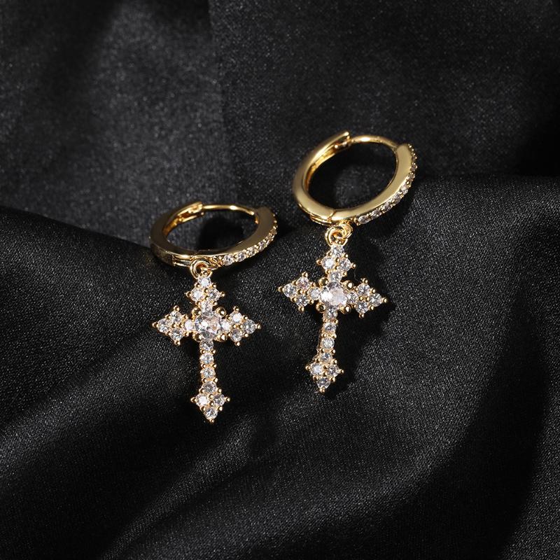 Iced Cross Hoop Earrings