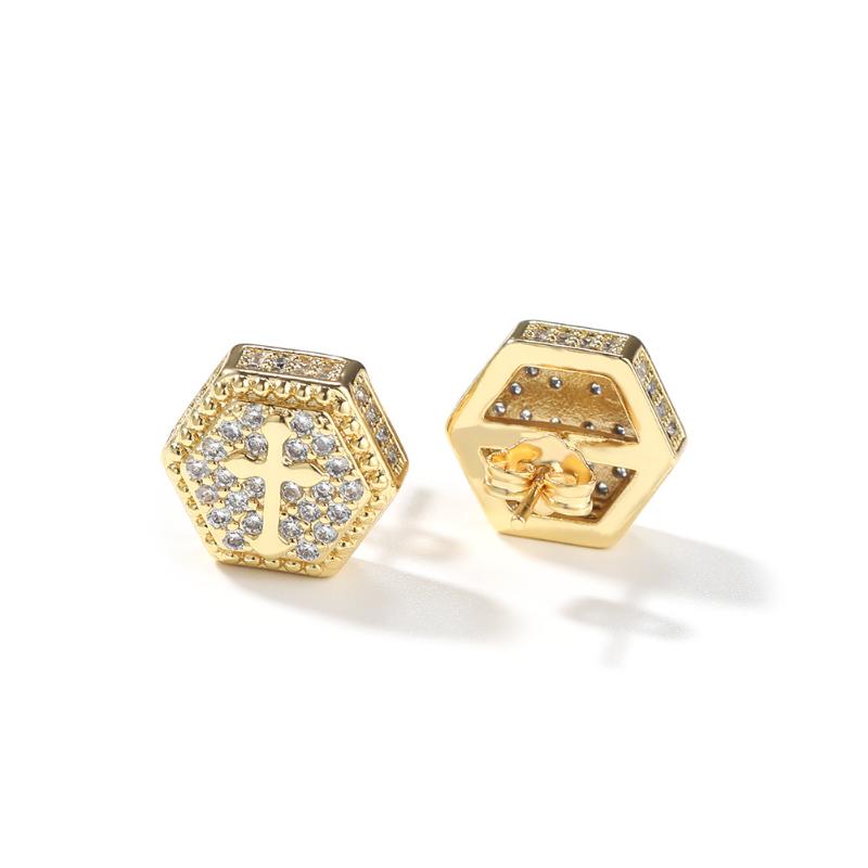 Iced Hexagon Cross Stud Earrings