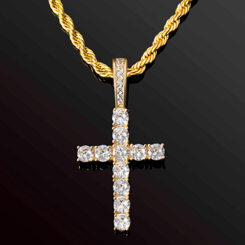 Iced Round Cut Cross Pendant