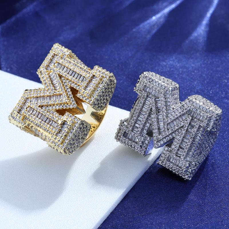 Iced Baguette Letter M Ring