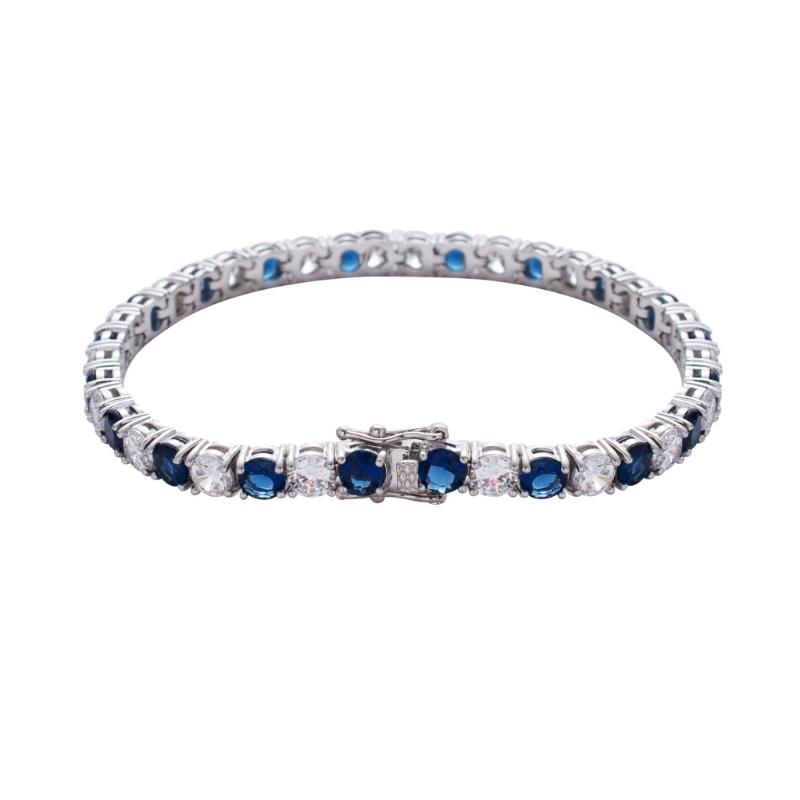 5mm White & Sapphire Single Row Tennis Bracelet in White Gold